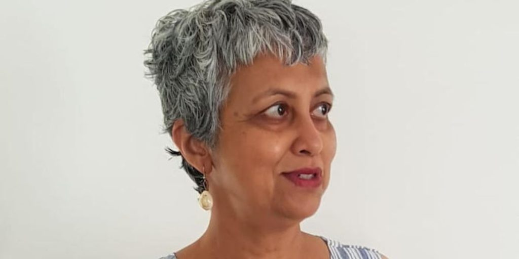 A woman looking off to the right