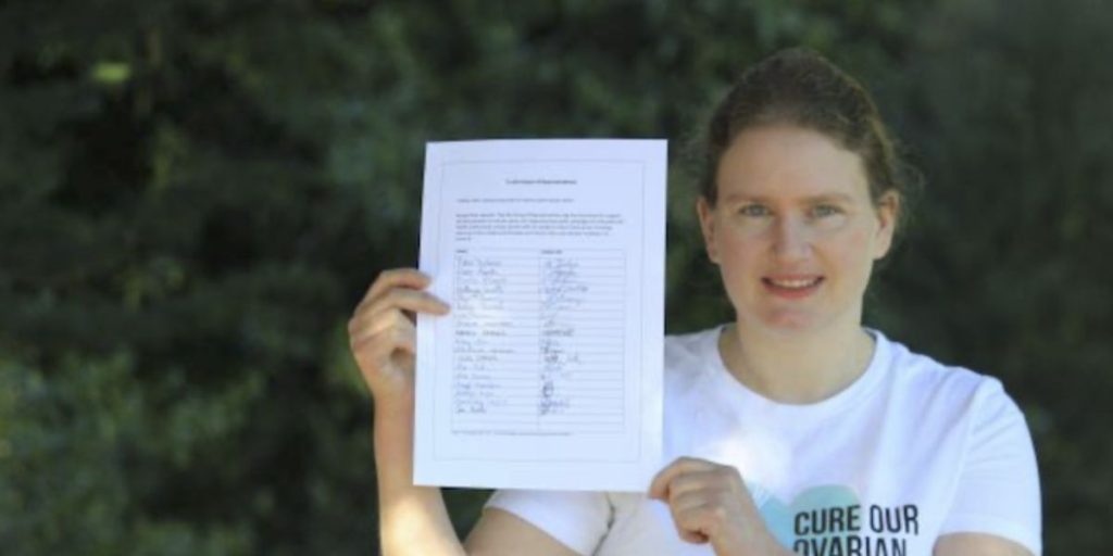 our founder, jane holding up our petition with signatures